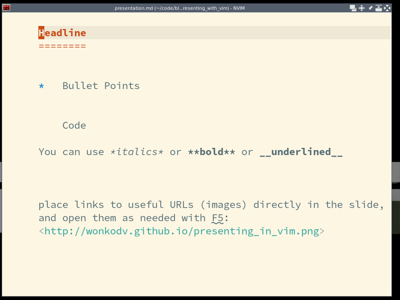 Screenshot of a presentation using vim